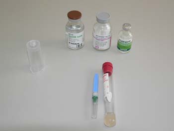 This technique requires a general anaesthetic (e.g. thiopentone) following sedation (e.g. with fentanyl/fluanisone or acepromazine) and blood collection equipment (Vacutainer). Recommended needle size is 21G 1.5" (0.8 x 40mm).